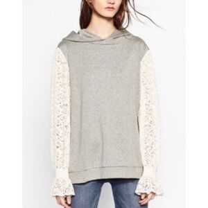 Zara Lace Hoodie MEDIUM Gray Ruffle Feminine Casual Fall Fashion Long Sleeve